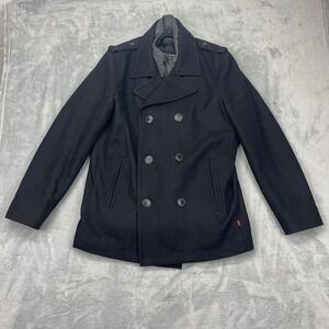 Levi's Peacoat Womens Small Black Wool Red Tab Double Breasted Button Inside Zip